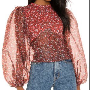 Selkie puff sleeve red floral top